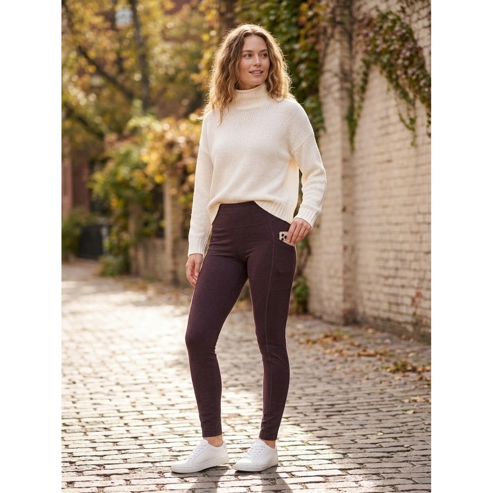 Pact Organic Cotton High Rise Pocket Leggings XS Dark Plum Burgundy Heather